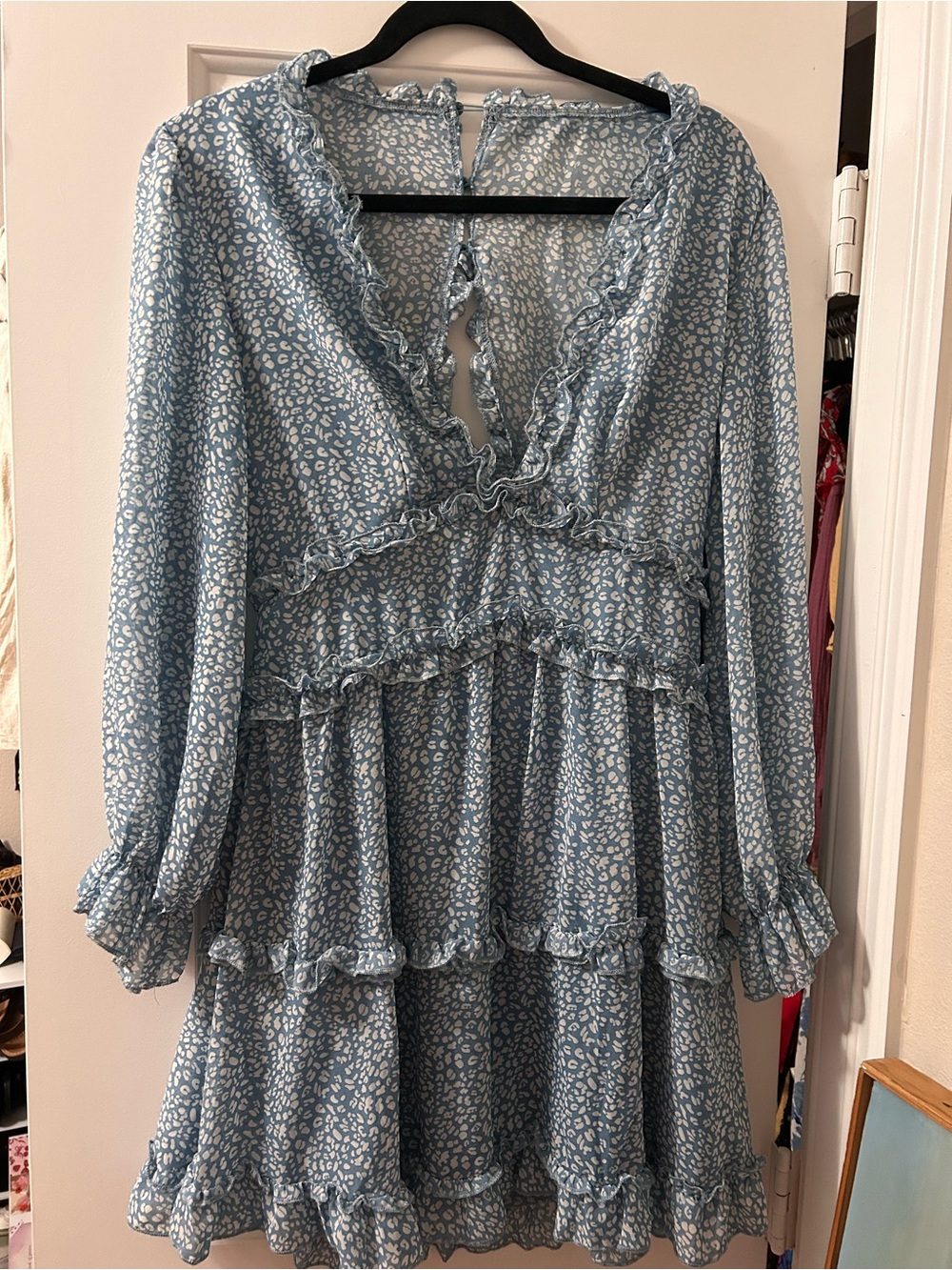 Light Blue Ruffle Tiered Mini Dress